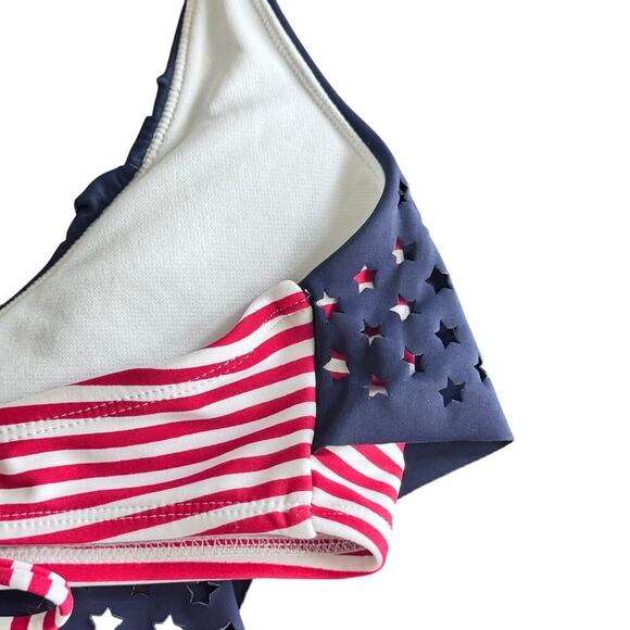 XHILERATION Target Red White and Blue Stars and Stripes USA Bikini Top Sz M - Picture 6 of 9